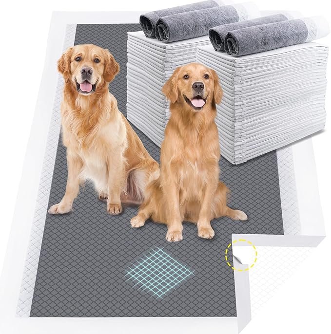 47"*31" Puppy Pee Pads for Dogs Extra Large 30 Count, XXXXL Charcoal Pee Pads Odor-Control Absorbs Up to 2000ml, Leak-Proof & Quick-Dry Diaposable Dog Training Pads with Adhesive Sticky Tape