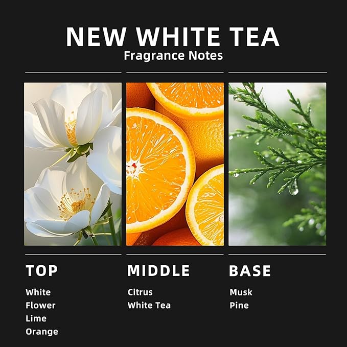 Fragrance Oil Blend New White Tea 100ML/3.38 Fl oz, Plant-Based Formula Scented Oil for Waterless Diffuser with Notes of Citrus Pine White Flower Orange, Car Home Office Hotel SPA Use