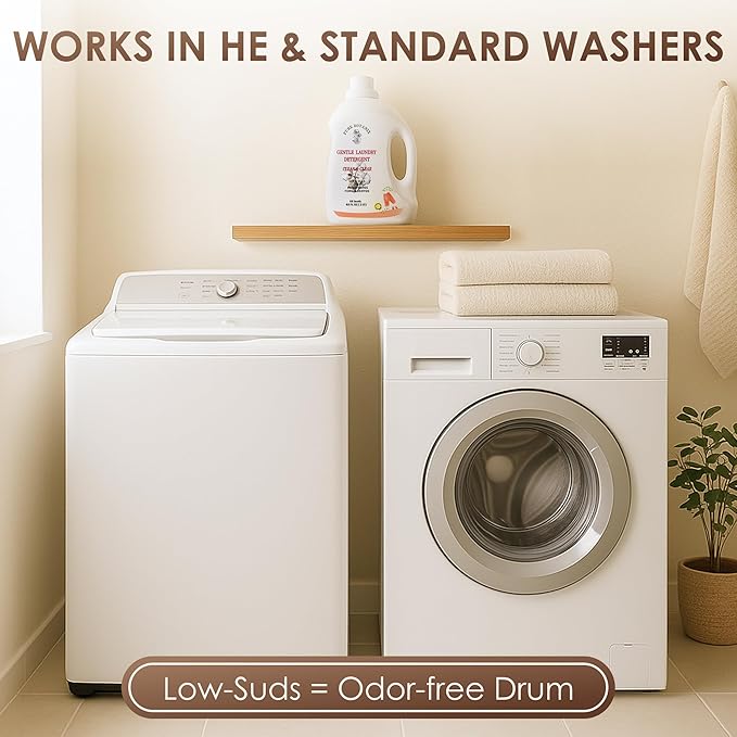 Unscented Plant-Based Laundry Detergent 68 Fl Oz | 66 Loads, Natural Hypoallergenic Non-Toxic Soap for Sensitive Baby Skin, HE-Compatible Concentrated Enzyme Stain Remover, Sulfate Free