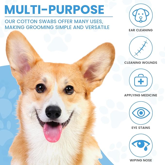 450PCS Dog Ear Cleaning Kit in Storage Box - 6" Long Cotton Swabs for Dogs with Dry Cleaning Pads - Large Cotton Head, Lint-Free, Highly Absorbent, Specially Designed for Use with Dog Ear Cleaner