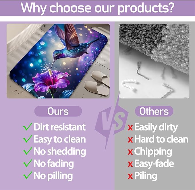 Hummingbird Fantasy Bath Mat, Water Absorbent Quick Dry Thin Bathroom Floor Mat, Rug for Bathroom Kitchen 17"x30"