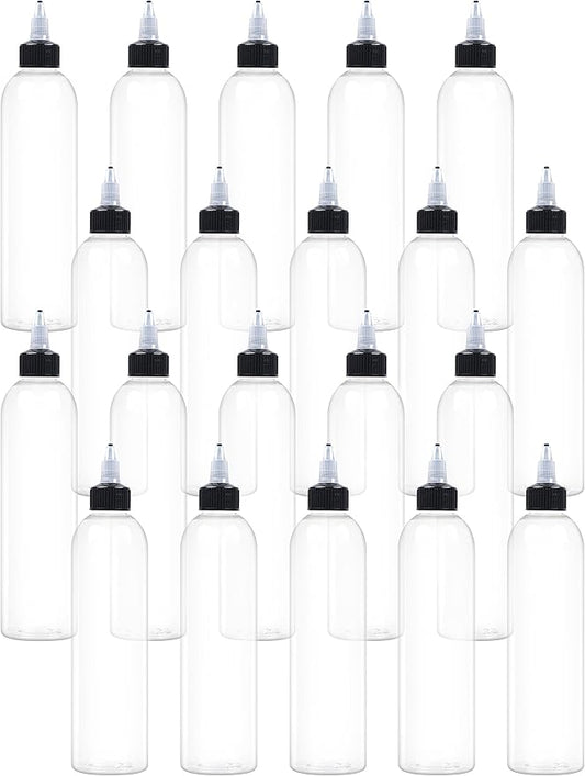 20 Pcs 8oz Plastic Squeeze Bottles with Twist Top Cap, 250ml Clear Dispensing Bottles, Empty Squirt Bottle for Liquids, Sauces, Arts, Crafts, Travel