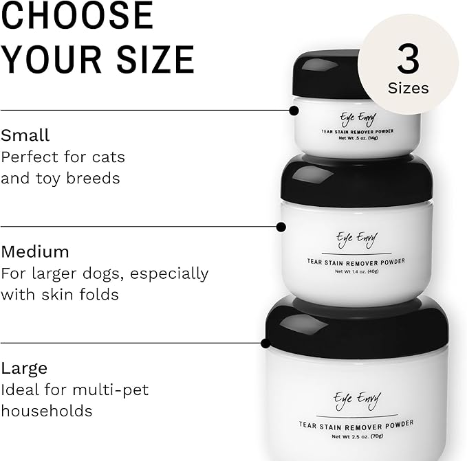 Eye Envy Tear Stain Remover Powder for Dogs and Cats. 100% Natural, Safe. Absorbs and Repels Tears and Discharge. Helps Remove Rust Color Staining. Made in The USA (1.4 oz)