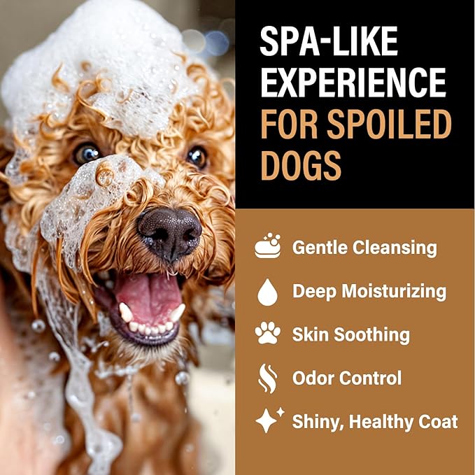 Dog Shampoo Alternative – Oatmeal & Honey Puppy Bubble Bath with Autumn Scent – Natural Gentle Dog Wash – Halloween Dog Gift - 12 Baths (Cranberry Spice)
