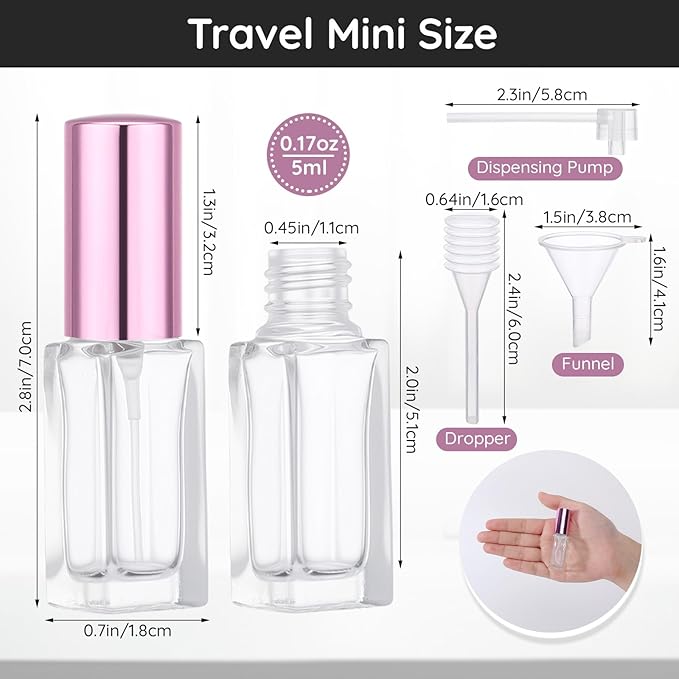 Segbeauty 40pcs 0.17oz Perfume Travel Refillable Bottle, Mini Glass Perfume Atomizer, 5ml Bulk Travel Cologne Sprayer with Refill Kit, Refill Cologne Bottles Empty, Small Fine Mist Spray Bottle