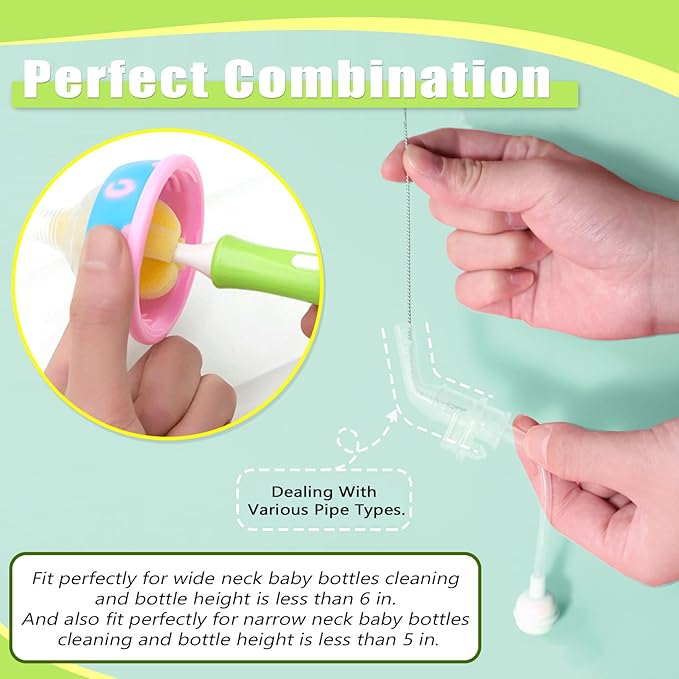 INVODA 24 Piece Sponge Nipple Bottle Brushes, Baby Bottle Brush with Nipple Cleaner, Replacement Heads and Straw Brushes