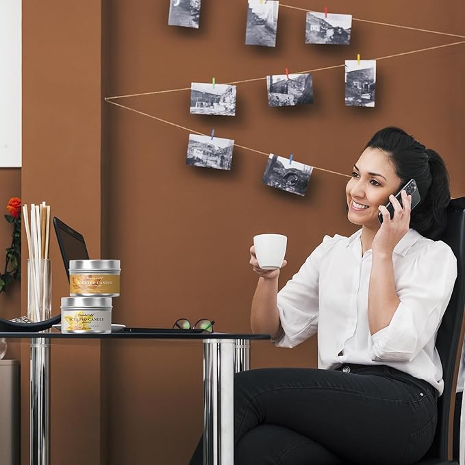 Scented Candles for Women, 4 Pack Candle Set Gifts for Women - Sycamore, Vanilla, Tea Tree, Amber Amber & Sandalwood Scented, Gift Sets for Mom