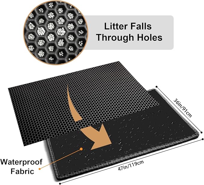 Pieviev Cat Litter Mat Double Layer Waterproof Urine Proof Trapping Mat 1 Pack (Black, 36x30 Inch (Pack of 1))