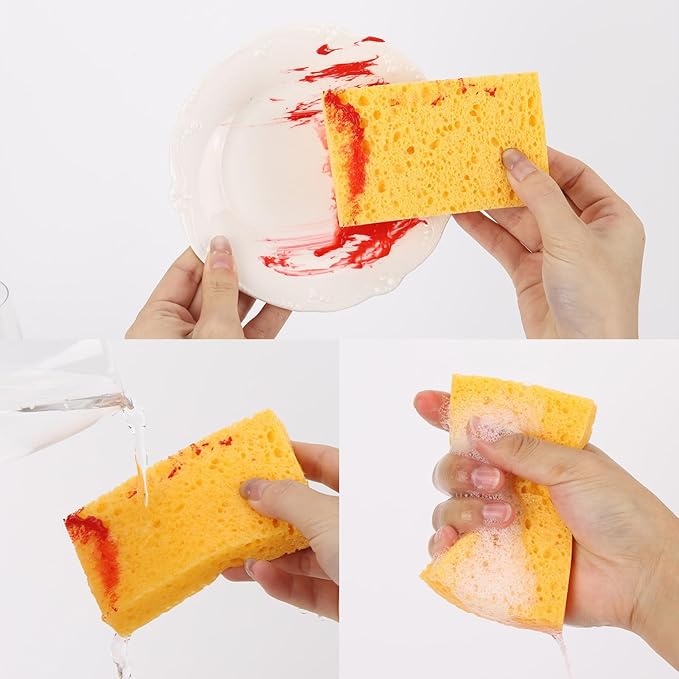 48Pcs Kitchen Sponges- Compressed Cellulose Sponges Natural Dish Sponge for Kitchen Bathroom Cars, Highly Absorbent