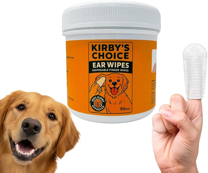 Kirby's Choice Dog Ear Finger Wipes 50 Ct – Gentle & Safe Ear Cleaner for Dogs & Cats – Removes Wax, Dirt & Odor – Helps Prevent Ear Infection & Itching – Vet-Approved Pet Ear Cleaning Wipes