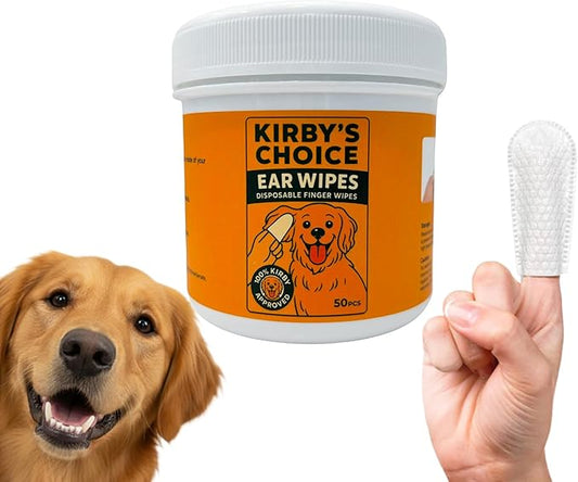 Kirby's Choice Dog Ear Finger Wipes 50 Ct – Gentle & Safe Ear Cleaner for Dogs & Cats – Removes Wax, Dirt & Odor – Helps Prevent Ear Infection & Itching – Vet-Approved Pet Ear Cleaning Wipes