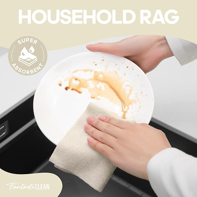 Fantasticlean Microfiber Cleaning Cloth Roll 2 Rolls 120 Pack, Tear Away Paperless Towels, 8" x 8", Reusable Washable Rags, Home Kitchen, Pet, Office, Indoor Outdoor, Compact Portable (Off-White)