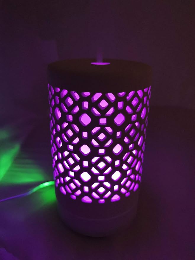 EcoGecko Ceramic Essential Oil Aroma Air Freshener Diffuser, Ultrasonic Diffusing Cool Mist Humidifier with Timers for Office Home Bedroom Baby Room Study Yoga Spa, with Timer and 7 Color Light