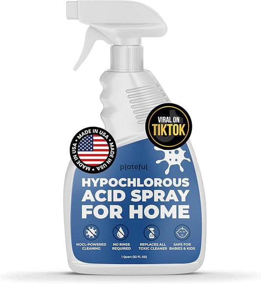 Plateful Hypochlorous Acid Spray for Home (1 Quart) – HOCl Multi-Surface Cleaning Spray, Everyday Household Cleaner, Gentle Formula, Residue-Free, Made in the USA