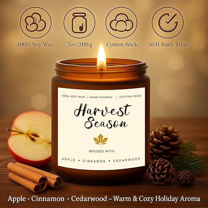 Holiday Candle Gift Set – Cinnamon Pumpkin, Apple Vanilla, Orange Jasmine Coconut, Cedarwood Spice – Long Lasting Soy Candles for Home, Thanksgiving & Christmas Gifts for Women