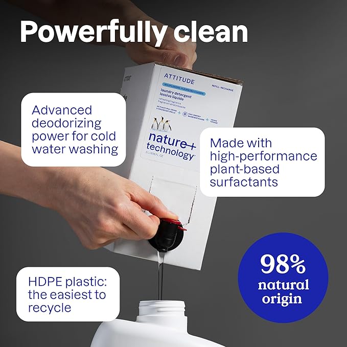 ATTITUDE Liquid Laundry Detergent, EWG Verified, HE Compatible, Plant-Based & Vegan, Natural Laundry Soap, Citrus Zest Scent, 60.8 Fl Oz