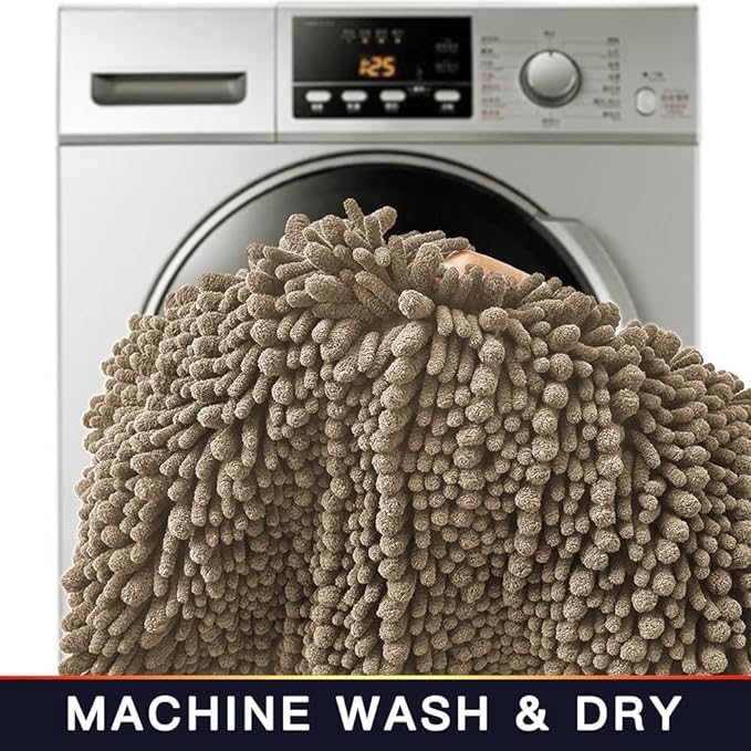 Walensee Bathroom Rug Non Slip Bath Mat (36x24 Inch Taupe) Water Absorbent Super Soft Shaggy Chenille Machine Washable Dry Extra Thick Perfect Absorbant Best Large Plush Carpet for Shower Floor