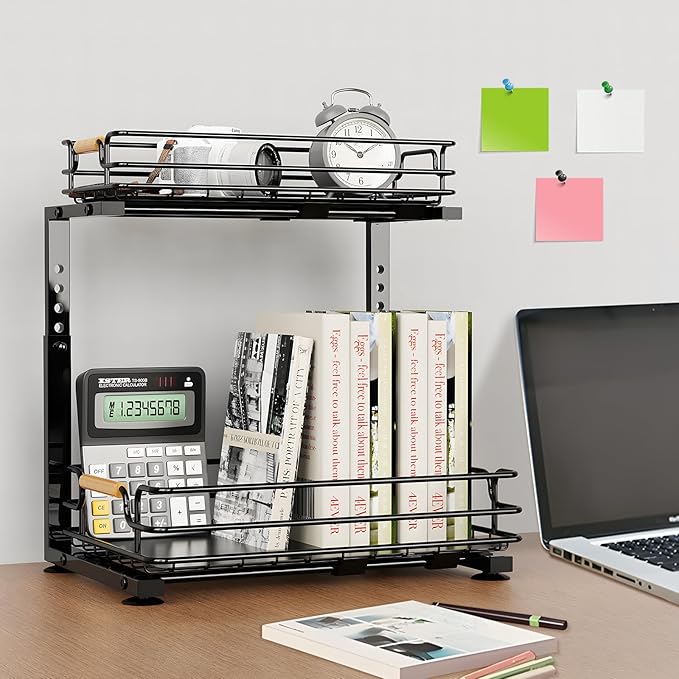 JYPS 2 Pack Under Sink Organizer, 2 Tier Pull out Under Kitchen Bathroom Sink Organizer and Storage, Metal Sliding Drawer for Cabinet Pantry Undersink Organizers Shelf