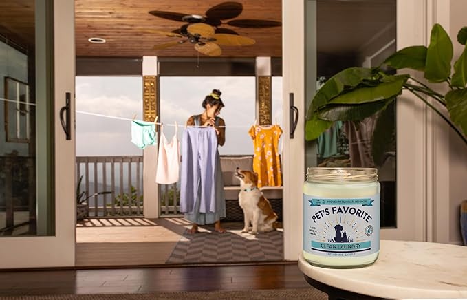 Pet's Favorite Plant Based Odor Candle for Home, Clean Burning Pet Friendly Air Freshener Candle with a 70 Hour Burn Time, Fresh Laundry