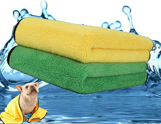 2 Pack Dog Towels Super Absorbent Pet Bath Towel Microfiber Dog Drying Towel for Small Medium Large Dogs and Cats, Machine Washable, 19.7Inch x 39.4Inch, Yellow-Grey & Green-Grey