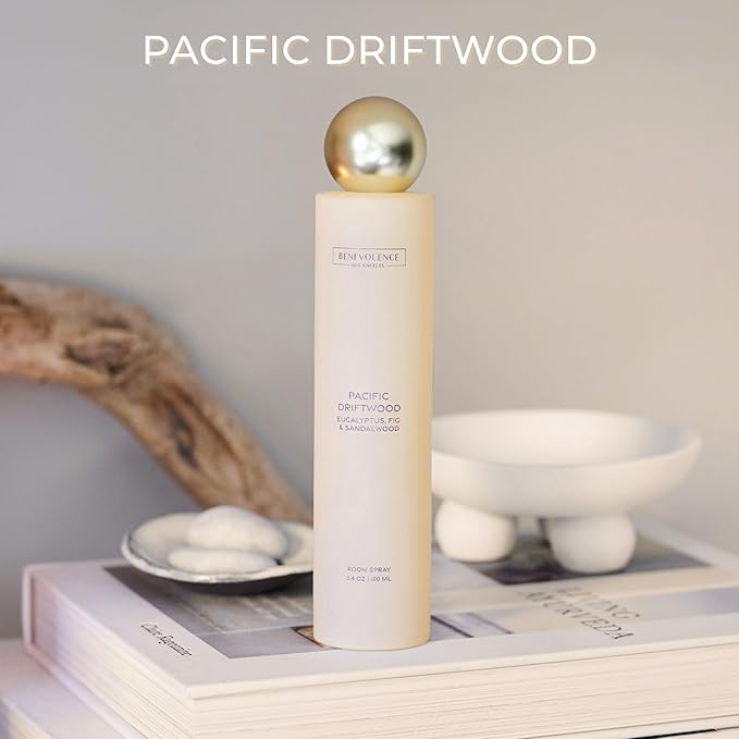 Benevolence LA Pacific Driftwood Room Spray | Eucalyptus, Fig & Sandalwood | 3.4oz | Versatile Home Fragrance, Pillow & Linen Spray | Low VOC, No Alcohol | Malibu Sands Collection
