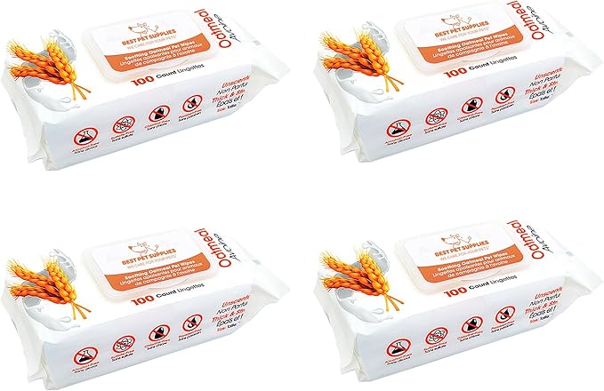 Best Pet Supplies Pet Grooming Wipes for Dogs & Cats,Deodorizer for Coats & Dry, Itchy, or Sensitive Skin, Clean Ears, Paws, Body, & Butt - Soothing Oatmeal, 400 Count