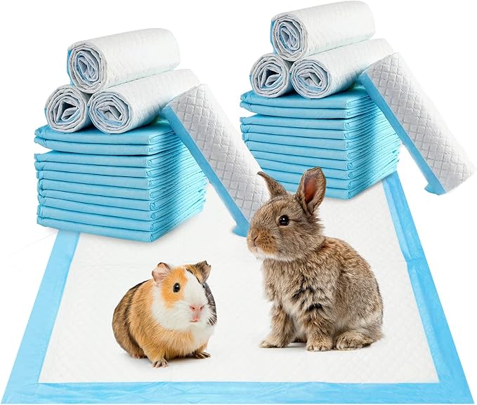 Fhiny Rabbit Pee Pads, 18" x 24" 50 PCS Guinea Pig Disposable Cage Liner Leak-Proof Super Absorbent Potty Training Pad with Quick-Dry Surface for Bunny Cat Puppy or Other Small Animals