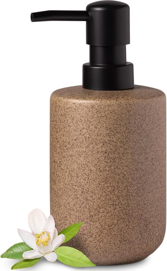 EMPO Stone-Textured Vintage Ceramic Dispenser, High-Color Rough Modern Zen Black ABS Press Bottle for Hand Soap, Shampoo, Conditioner for Bathroom and Kitchen (350ml/11.83oz)