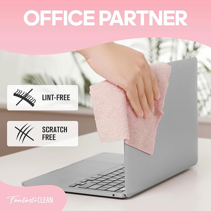 Fantasticlean Microfiber Cleaning Cloth Roll 2 Rolls 120 Pack, Tear Away Paperless Towels, 8" x 8", Reusable Washable Rags, Home Kitchen, Pet, Office, Indoor Outdoor, Portable (Pink and Light-Purple)