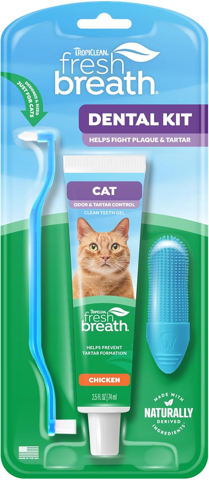 TropiClean Fresh Breath Cat Toothbrush and Toothpaste Kit, Cat Teeth Cleaning & Breath Freshener Solution, Complete Dental Care