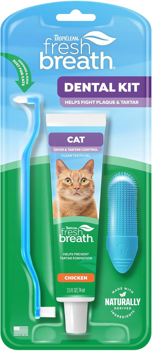 TropiClean Fresh Breath Cat Toothbrush and Toothpaste Kit, Cat Teeth Cleaning & Breath Freshener Solution, Complete Dental Care