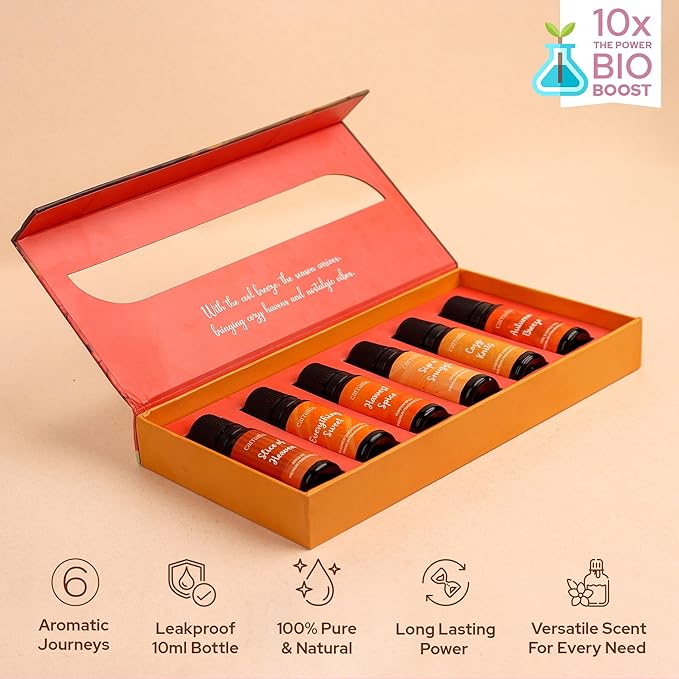 Carnatia Fall Whispers Aroma Oil Set - Pack of 6 | Cozy, Nostalgic Scents for Diffusers | Embrace Autumn’s Warmth with Earthy, Spiced & Comforting Aromas!