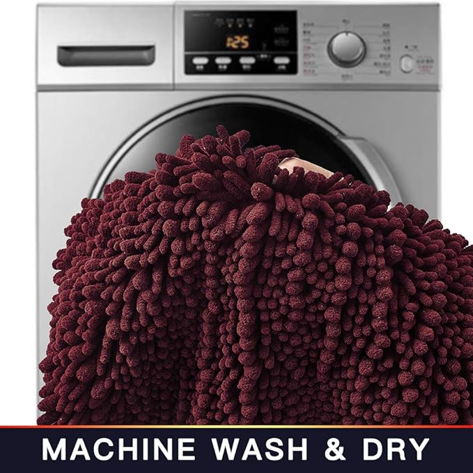 Walensee Large Bathroom Rug Non Slip Bath Mat (72x24 Inch Burgundy) Water Absorbent Super Soft Shaggy Chenille Machine Washable Dry Extra Thick Perfect Absorbant Best Plush Carpet for Shower Floor