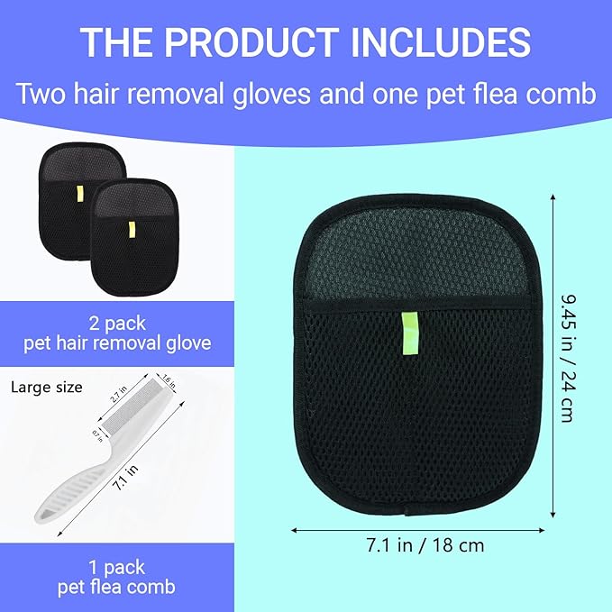 2-Pack Pet Hair Removal Gloves - Gentle Massaging & Hair Removal Tool for Cats and Dogs |It can be reused and Washed, Can Be Directly Used for Pets, Sofas, Carpets, Beds and Car Seats