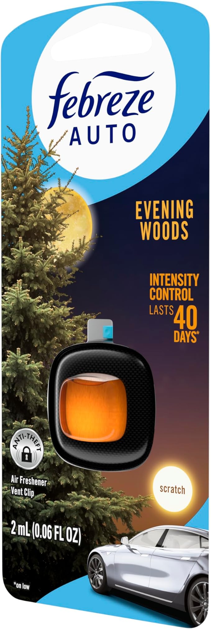 Febreze AUTO Air Freshener, Odor-Fighting Automotive Vent Clip, Evening Woods Scent, 8 Count