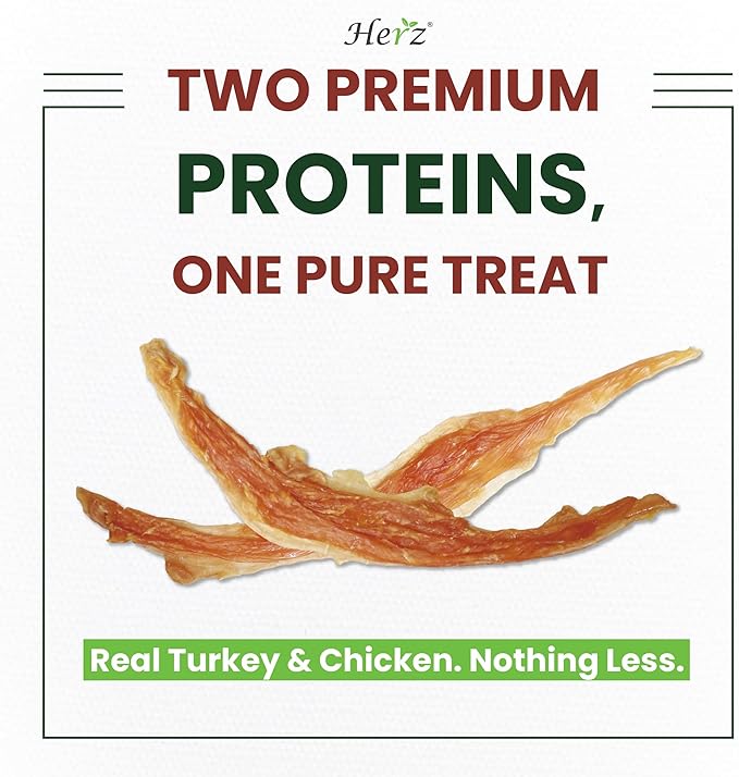 Herz Turkey Tendons for Dogs, Duo-Protein, Hypoallergenic Puppy Treats, USA-Sourced, Rawhide Free, Long Lasting Chews, Turkey Tendon & Chicken, Healthy Dog Treats for Small Dogs, Rope (S), 3 oz Pack