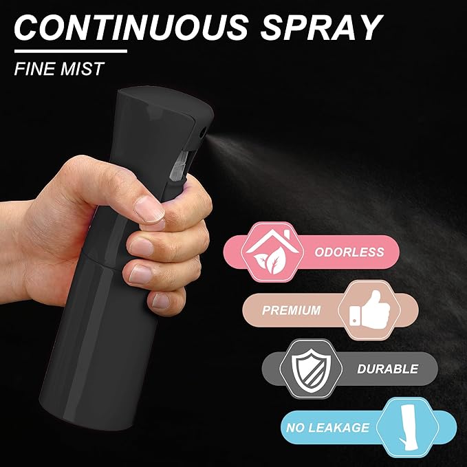 Hair Mister Spray Bottle，Spray Water Bottle Fine Mist Refillable Plants（6.8OZ /200ML） Barber，Showering Pets, Plants, travel, Ironing and Cleaning ﻿ ﻿ ﻿ (Black)