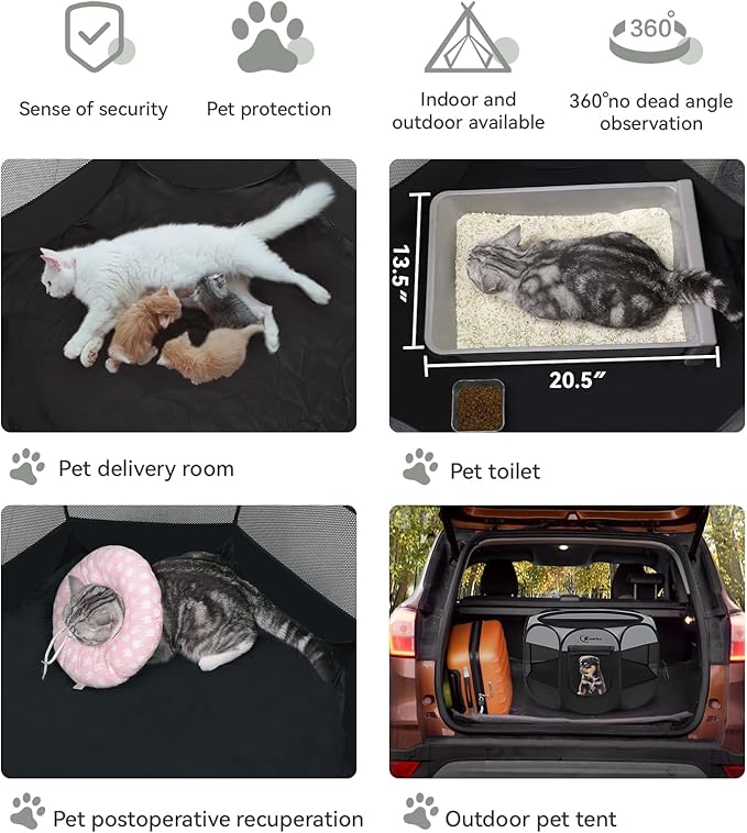 Dog Playpen with Washable Pee Pad, Puppy Pet Cat Playpen for Small Dogs, Dog Tent Crate Indoor/Outdoor, Portable Pop Up Kennel with Carrying Case for Dogs/Cats/Rabbits(Dark Grey)