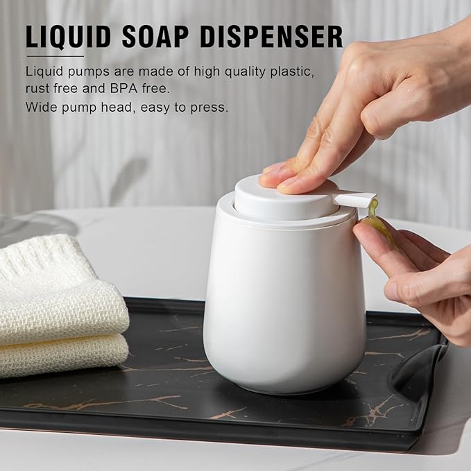 Soap Dispenser, Ceramic Foaming Soap Dispenser with Easy-to-Press Pump for Bathroom (White Liquid Dispenser)