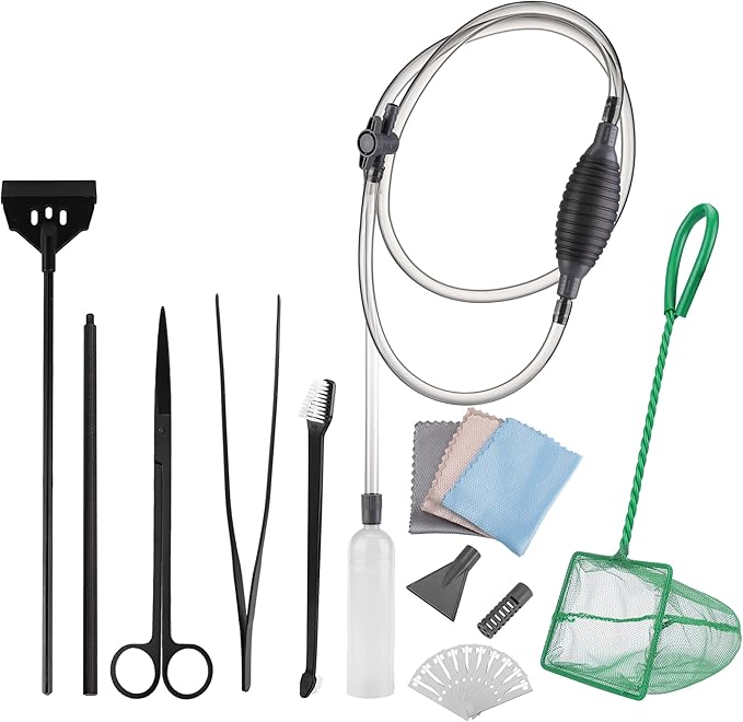 7 Pieces Fish Tank Vacuum Gravel Cleaner Kit with Aquarium Cleaning Kit, Gravel Vacuum for Aquarium Water Change and Remove Dirt Sand