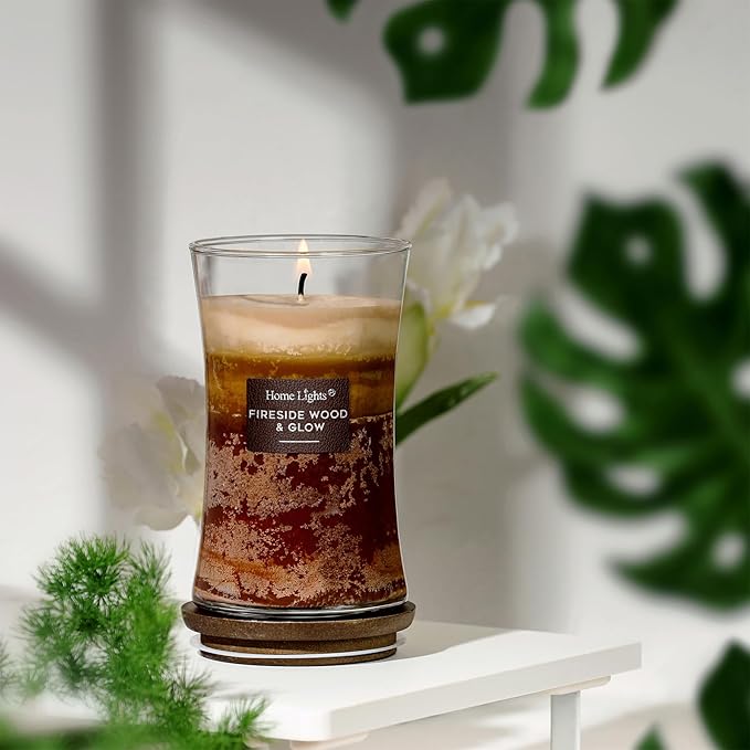 HomeLights 3-Layer Candles for Home Scented, 21.52 OZ Natural Soy Wax Scented Candles Burns Up to 100 Hours, Large Jar, Fireside Wood & Glow