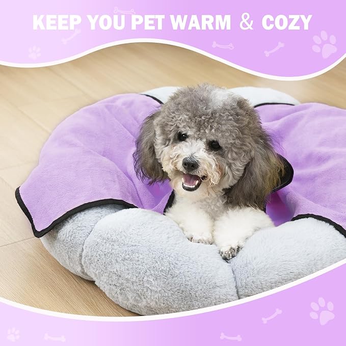 MICOOYO 3PCS Dog Towels for Drying, Super Absorbent Pet Grooming Towels, Quick Drying Dog Bath Towels for Puppy Cats (Violet, Pink, Green, S)