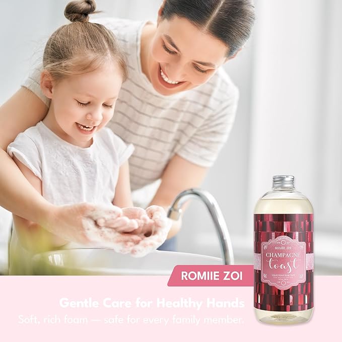 ROMIIE ZOI Liquid Hand Soap Refills Gift Set – Champagne – 3 x 26Fl Oz Bottles – Plant-Based, Non-Toxic, Gentle & Moisturizing Formula with Essential Oils – for Bathroom, Kitchen & Holiday Gifting