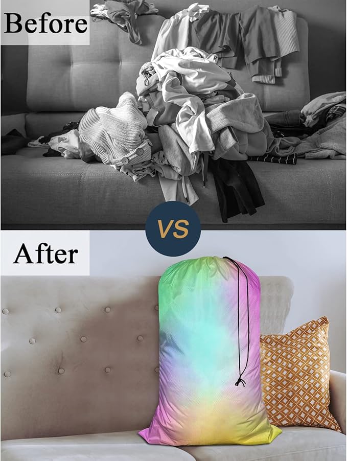 Swono Watercolor Rainbow Extra Large Huge Heavy Duty Oxford Cloth Laundry Storage Bag with Drawstring Closure, Clouds Beautiful Dye Gradient Art Laundry Bag, Machine Washable, Colorful