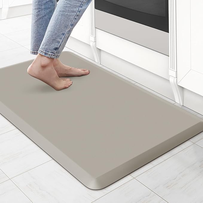 KitchenClouds Kitchen Mat Cushioned Anti Fatigue Rug 17.3"x28" Waterproof Non Slip Standing Desk Mat Comfort Floor Mats for Kitchen House Sink Office (Khaki)