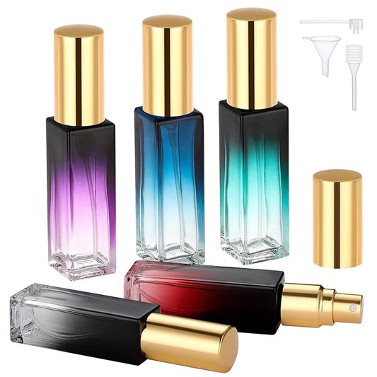 Segbeauty 0.34oz Travel Perfume Bottle Refillable, 5pcs 10ml Mini Glass Perfume Atomizers, Empty Portable Travel Size Cologne Spray Bottle, Small Cologne Sprayer with Refill Pump Tools