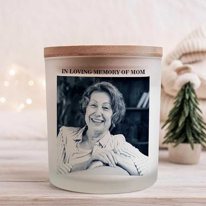 Custom Photo Candle | Printed on Glass | Memorial for Parent, Mother, Dad, Dog, Cat, Pet Memorial | Condolence Remembrance, Light Remains | Engraved Lid | Scented, Soy Wax, USA Made | Keep&Present