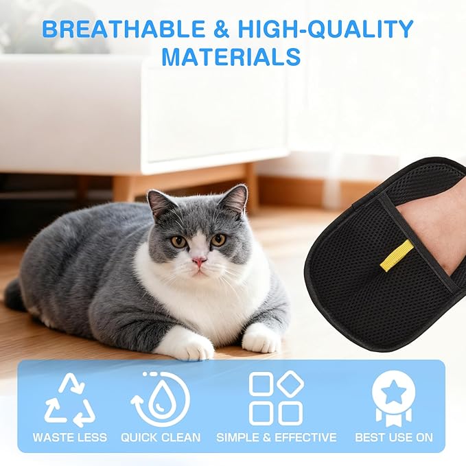 2 Packs Pet Hair Removal Gloves for Cats & Dogs, 2025 Upgraded Pet Grooming Gloves for Shedding & Massage, Reusable Cat Hair Remover Glove for Clothes, Furniture & Bedding