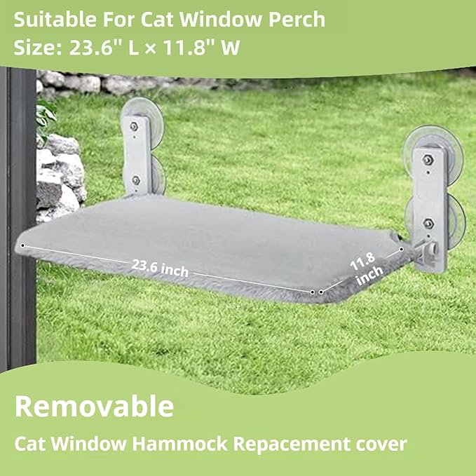 2PCS Replacement Cover for Cat Window Perch, L Size Cordless Cat Window Hammock Bed Accessories, Reversible Breathable/Warm Seat Cover for Inside (Grey, 23.6''L×11.8''W)