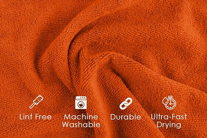 Avalon Towels Microfiber Cleaning Cloths (Value Pack of 36) Size 16" x 16", Highly Absorbent Cleaning Rags, Lint Free Cleaning Towels, Reusable and Washable, Microfiber Towels for Cars (Orange)